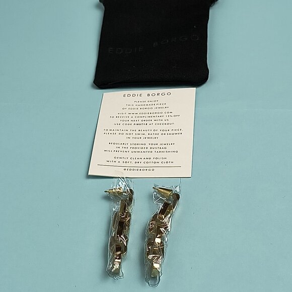 Eddie Borgo Chain Link Earrings Gold Tone Statement - Picture 3 of 7